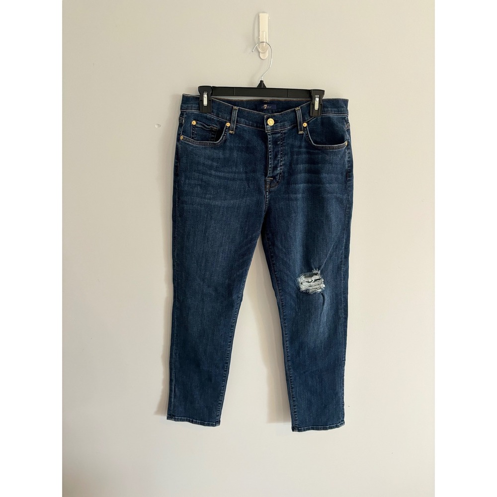 7 For All Mankind Josefina Ankle Skinny‎ Jeans Distressed Dark Wash Size 29